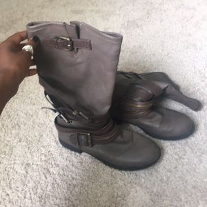 Brown leather boots